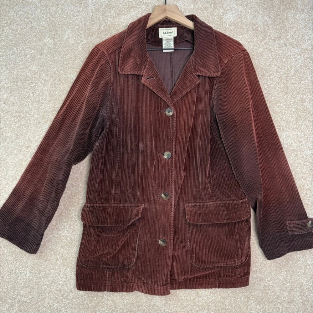 LL BEAN‎ Corduroy Barn Jacket Women's Medium Burgundy Insulated Chore Coat 0WL03